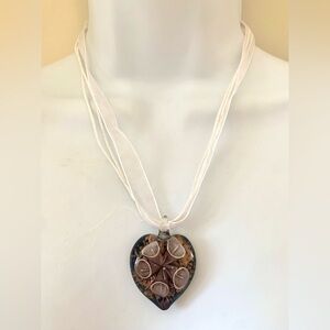 Elegant Glass Heart Pendant Necklace with Floral Design